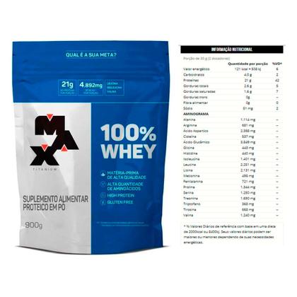 100% Whey Max 900g Refil - Max titanium WHEY Concentrado Imagem de 100% Whey Max 900g Refil - Max titanium WHEY Concentrado