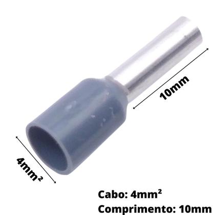 Imagem de 100un Terminal Tubular Ilhós Pré-isolado Simples Para Cabo de 4mm² Metal 10mm Cinza E4010