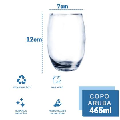 Imagem de 10Copos Vidro Duravel Transparente Redondo 465ml Aruba Nadir