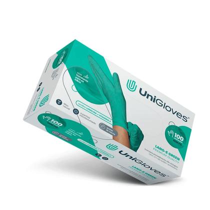 Imagem de 10cxs luvas proced látex s pó lano-e unigloves verde 100un
