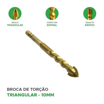 Imagem de 10X Broca De Torção Triangular 10Mm - Estojo Profissional