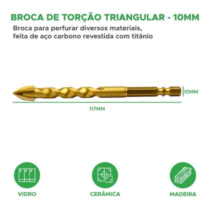 Imagem de 10X Broca De Torção Triangular 10Mm - Estojo Profissional