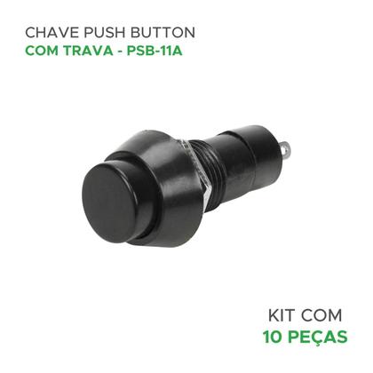 Imagem de 10x Chave Push Button 2 Terminais Com Trava Psd-11a Preto