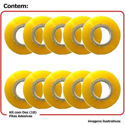 Imagem de 10X Fita Adesiva Larga Durex Transparente 300M Pacote Caixa