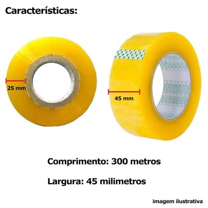 Imagem de 10X Fita Adesiva Larga Durex Transparente 300M Pacote Caixa