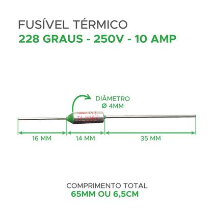 Imagem de 10x Fusível Térmico 228 10a 250v 228 Graus Para Fritadeira - Green