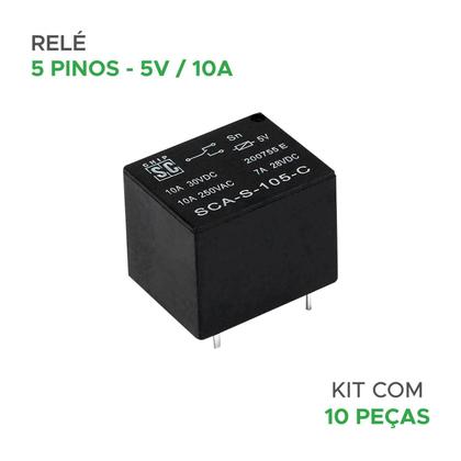 Imagem de 10x Rele SCA 5V 10A 30vdc 250vac 5 Terminais 5 Pinos
