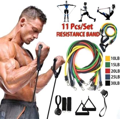 Imagem de 11 Peças Elástico Extensor Exercicio Funcional Até 100 libras Kit Elástico Extensor Treinamento Pilates 