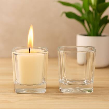 Imagem de 12 Copos Castiçal Vidro Quadrado 70ml Porta Velas Multiuso