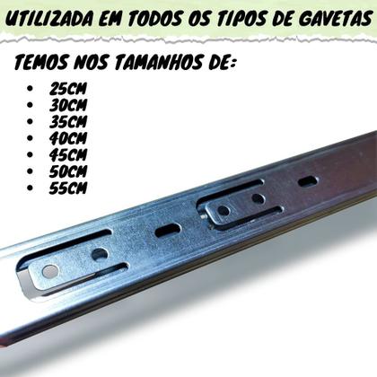 Imagem de 12 Corrediça Telescópica 50cm  500mm - 6 PAR Gaveta Moveis Armário Trilho Zincada Reforçada Corredica Gavetas Armario