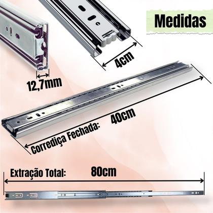 Imagem de 12 Corrediça Telescópica H40 40cm 6 PAR 400mm Reforçada Resistente 40KG Trilho Gaveta Móveis Armário Galvanizado Corredica Gavetas Armario 6 Pares