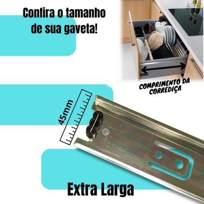 Imagem de 12 Corrediça Telescópica H45 50cm 500mm 45KG - 6 PAR Gaveta Moveis Armário Trilho Reforçada Larga Pesada Zincada Corredica Gavetas Armario 6 Pares