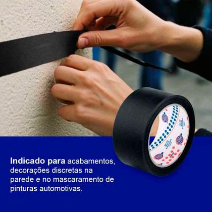 Imagem de 12 Fita Crepe Adesiva Preta Alta Fixação Marcação 48mm X 50m