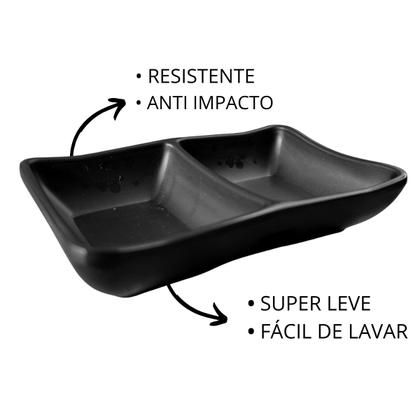 Imagem de 12 Molheiras Dupla Bipartida Melamina Preto p/ Molho Shoyu