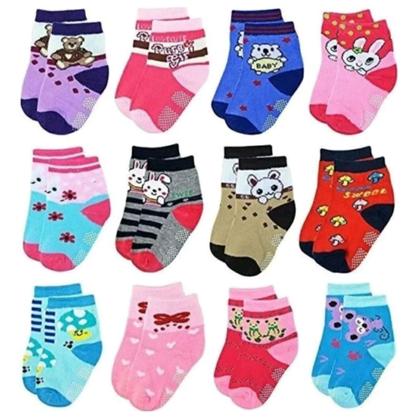 Imagem de 12 Pares Meia infantil com antiderrapante 0 a 2 anos feminina Cano Médio