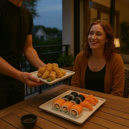 Imagem de 12 Pratos Retangular de Melamina Premium 35cm Sushi Frutas