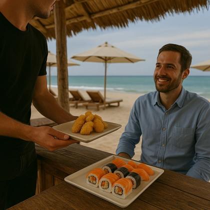 Imagem de 12 Pratos Retangular de Melamina Premium 35cm Sushi Frutas