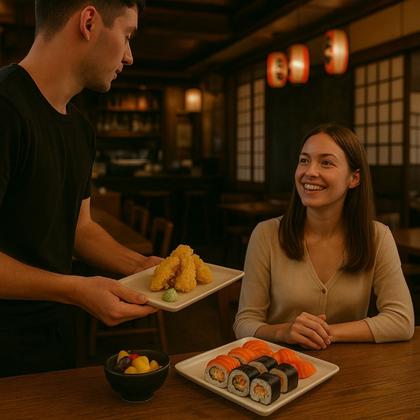 Imagem de 12 Pratos Retangular de Melamina Premium 35cm Sushi Frutas