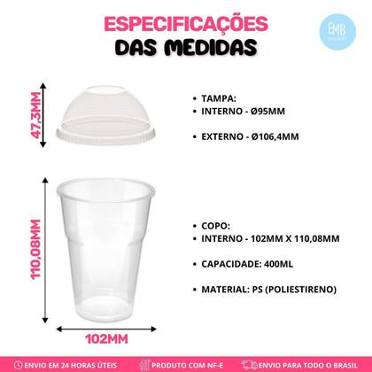 Imagem de 120 Copos Descartáveis Delivery 400Ml Tampa Bolha Festas