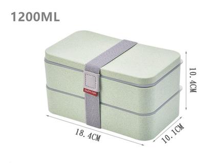 Imagem de 1200ml palha de trigo caixa de almoço dupla camadas com colher material saudável Bento Boxes Micro-ondas Armazém de Armazenamento de Alimentos Lanches Lancheiras