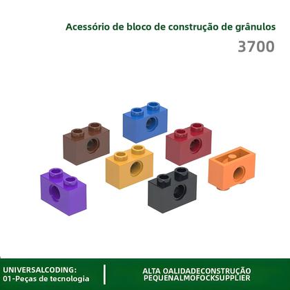 Imagem de 125 Peças de Blocos de Construção 1x2 com 1 Buraco (3700) - Compatíveis com LEGO