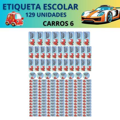 Imagem de 129 Etiquetas Escolares Personalizado Vinil Carros