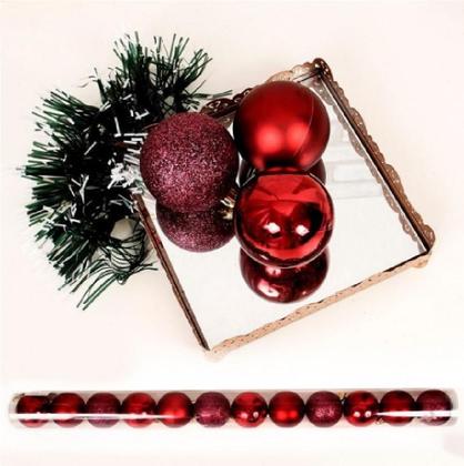 Imagem de 15 Bolas Natal Lisa Fosca Glitter Vermelha Vinho Enfeite