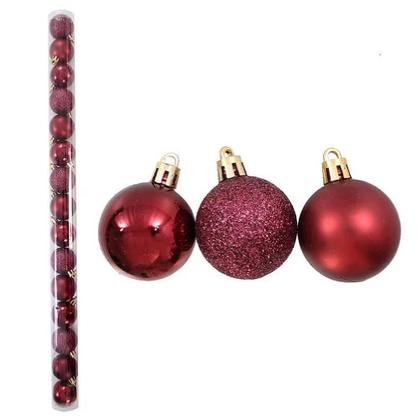 Imagem de 15 Bolas Natal Lisa Fosca Glitter Vermelha Vinho Enfeite