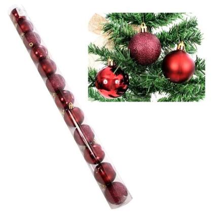 Imagem de 15 Bolas Natal Lisa Fosca Glitter Vermelha Vinho Enfeite