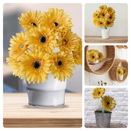 Imagem de 15 Hastes Florais de Gérbera Artificial com Haste Aveludada para Composição de Vasos e Arranjos - DE0825