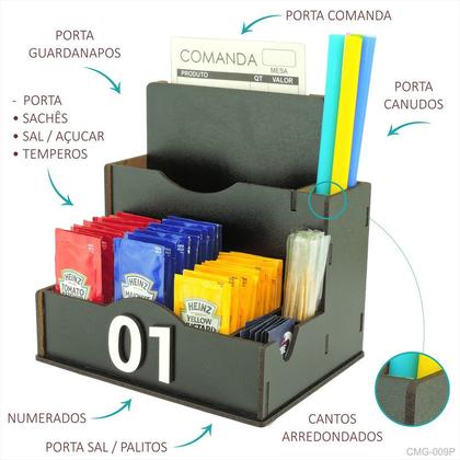 Imagem de 15 Porta Comanda Sachê Guardanapo Temperos Sal Canudo Palito Mdf Preto