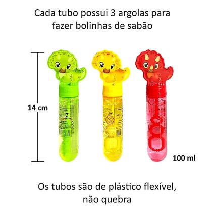 Imagem de 15 Tubos Bolhas de Sabão Dino Triceratops Sacola Surpresa