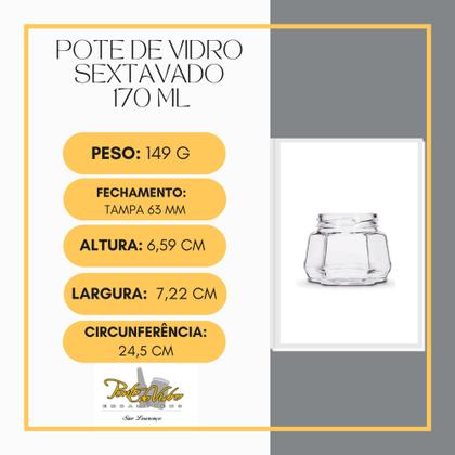 Imagem de 15 Un. Pote de vidro sextavado 170 ml com tampa e lacre