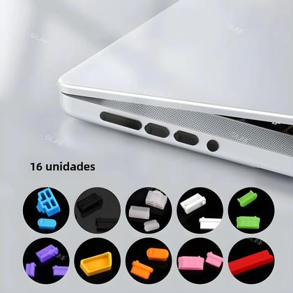 Imagem de 16 Tampas de Silicone Universais Anti-Poeira para Portas de Notebook - USB e Elástico