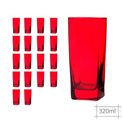 Imagem de 18 Copos 320ml Vermelho Quadrado Mesa Lindo Luxo Agua