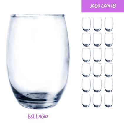 Imagem de 18 Copos de Vidro Bellagio Redondo 450ml Grande Mesa Transp