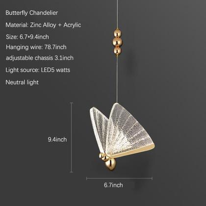 Imagem de 1Pack Butterfly Living Room Lustre, Golden 220V Neutral Light Lustdelier, Duplex Stairwell Small Chandelier, Golden LED Neutral Light Lustre