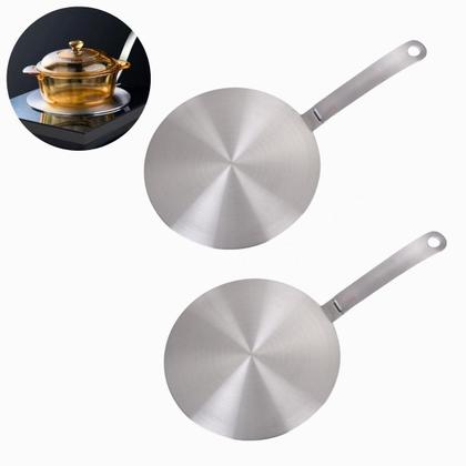 Imagem de 2 Adaptador 20cm fogão indução disco chapa placa conversor difusor grande inox alça removível panela