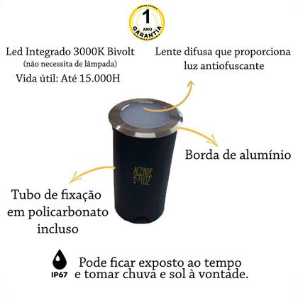 Imagem de 2 Balizador Redondo de Solo Inox IP67 Led 1W Escada Ali64