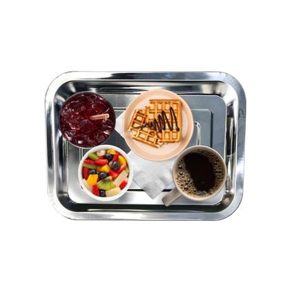 Imagem de 2 Bandejas em Aço Inox Retangular Para Servir Garçom 31cm