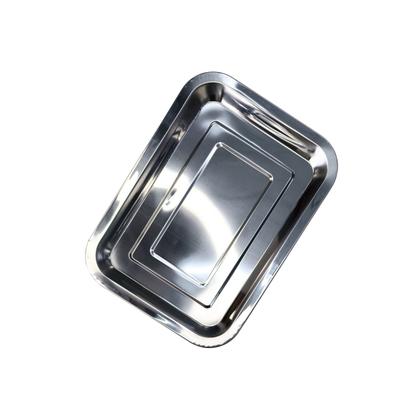 Imagem de 2 Bandejas em Aço Inox Retangular Para Servir Garçom 31cm