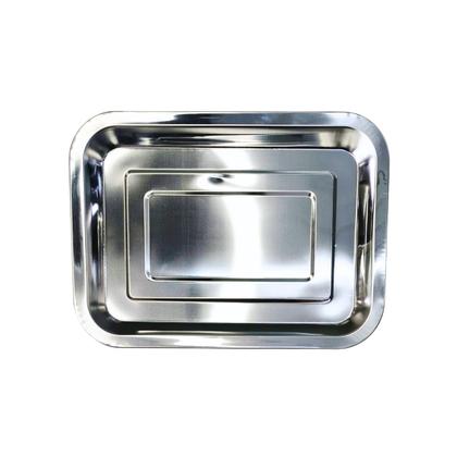 Imagem de 2 Bandejas em Aço Inox Retangular Para Servir Garçom 31cm