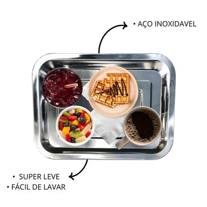 Imagem de 2 Bandejas em Aço Inox Retangular Para Servir Garçom 31cm