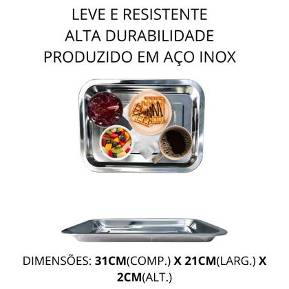 Imagem de 2 Bandejas em Aço Inox Retangular Para Servir Garçom 31cm
