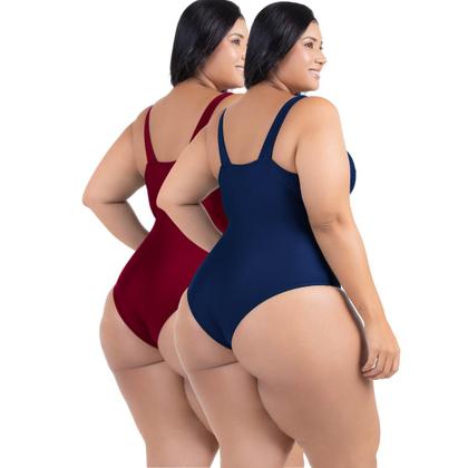 Imagem de 2 Body Maiô Acinturado Plus Size Modela Cintura Liso Casual
