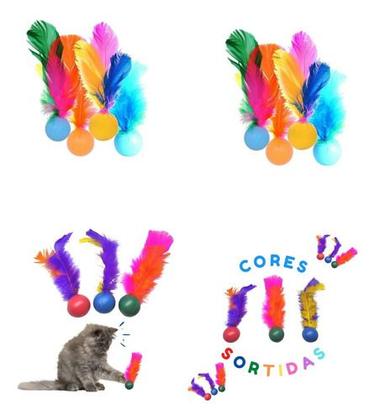 Imagem de 2 Bolinhas Com Pena E Guizo Para Gatos Cor Sortida 
