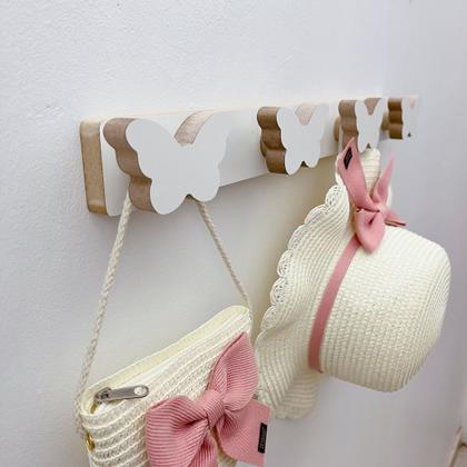 Imagem de 2 Cabideiros parede infantil pendurador roupas Borboleta