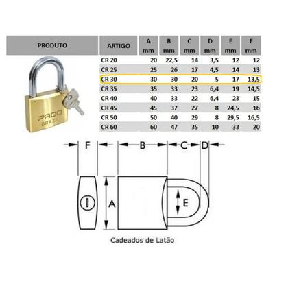 Imagem de 2 cadeados pado mesma chave segredo latão lt 30 mm maciço não enferruja resistente segurança