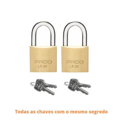 Imagem de 2 cadeados pado mesma chave segredo latão lt 30 mm maciço não enferruja resistente segurança