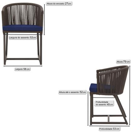 Imagem de 2 Cadeiras de Jantar Área Noronha em Alumínio com Pintura Marrom Corda Náutica E10 Trama Original
